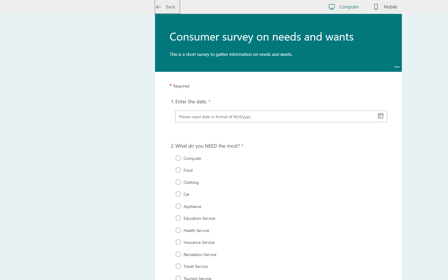 survey needs and wants